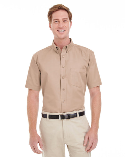 Harriton Men's Foundation 100% Cotton Short-Sleeve Twill Shirt with Teflon™