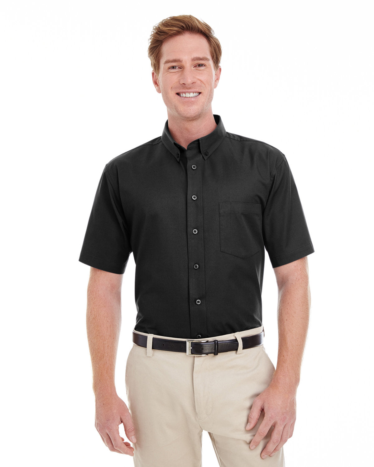 Harriton Men's Foundation 100% Cotton Short-Sleeve Twill Shirt with Teflon™ Harriton