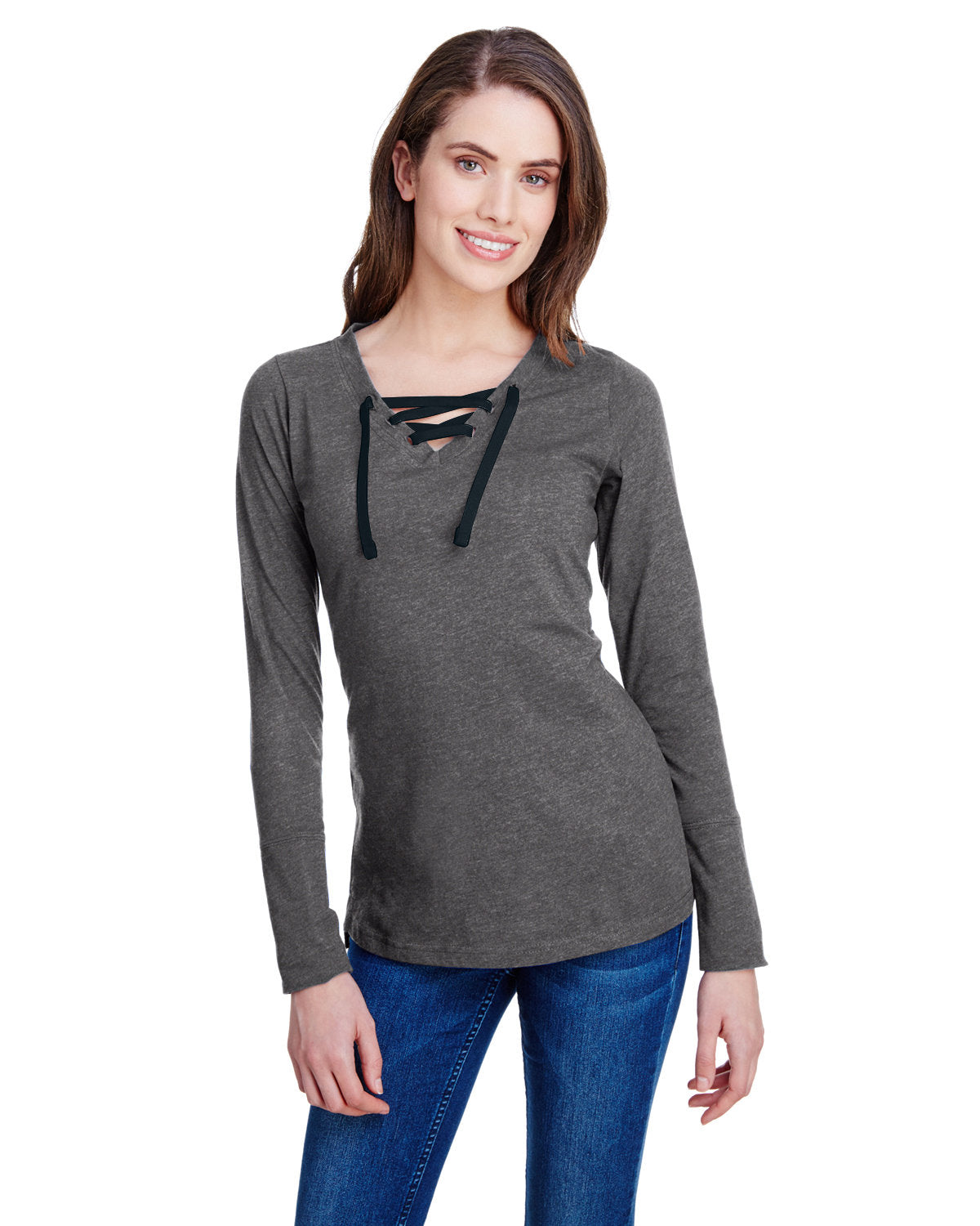 LAT Ladies' Long Sleeve Fine Jersey Lace-Up T-Shirt LAT