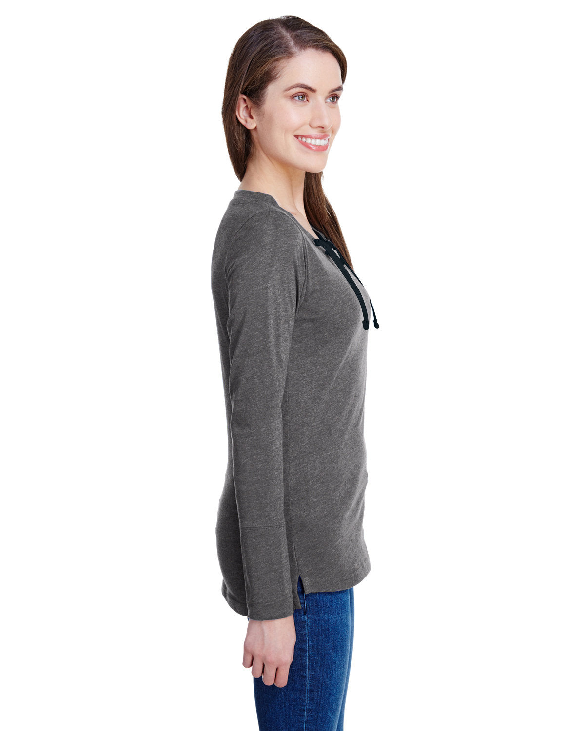 LAT Ladies' Long Sleeve Fine Jersey Lace-Up T-Shirt LAT