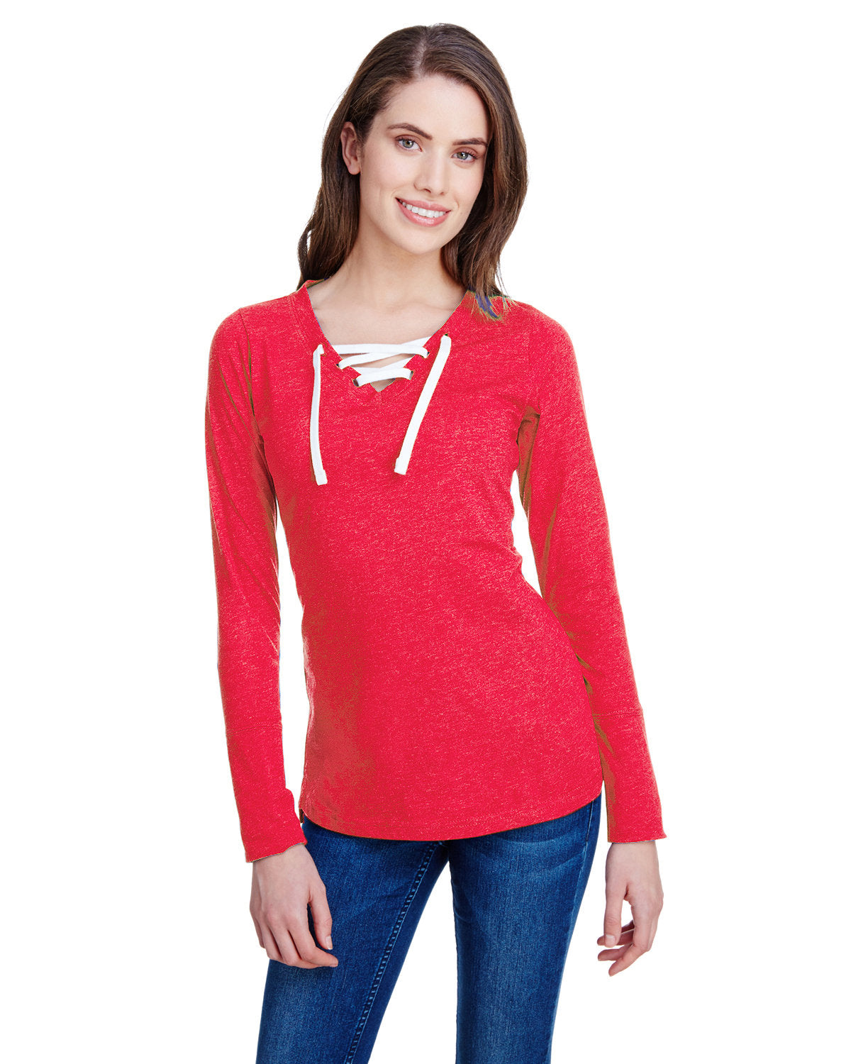LAT Ladies' Long Sleeve Fine Jersey Lace-Up T-Shirt LAT
