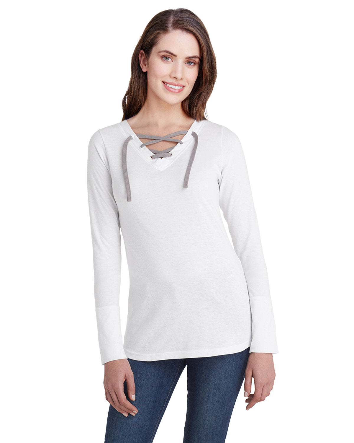 LAT Ladies' Long Sleeve Fine Jersey Lace-Up T-Shirt LAT