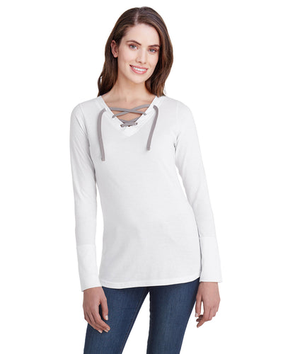 LAT Ladies' Long Sleeve Fine Jersey Lace-Up T-Shirt