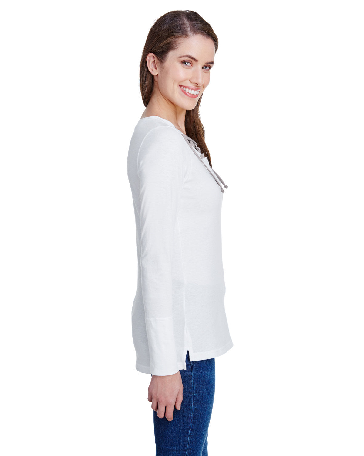 LAT Ladies' Long Sleeve Fine Jersey Lace-Up T-Shirt LAT