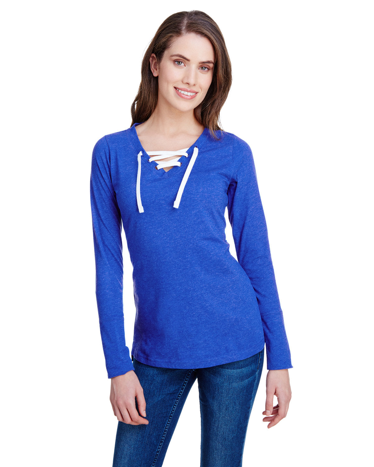 LAT Ladies' Long Sleeve Fine Jersey Lace-Up T-Shirt LAT