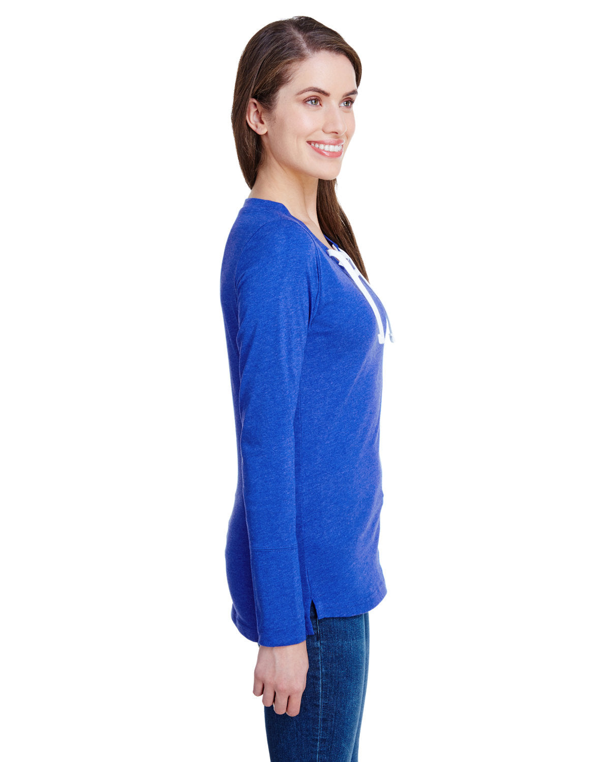 LAT Ladies' Long Sleeve Fine Jersey Lace-Up T-Shirt LAT