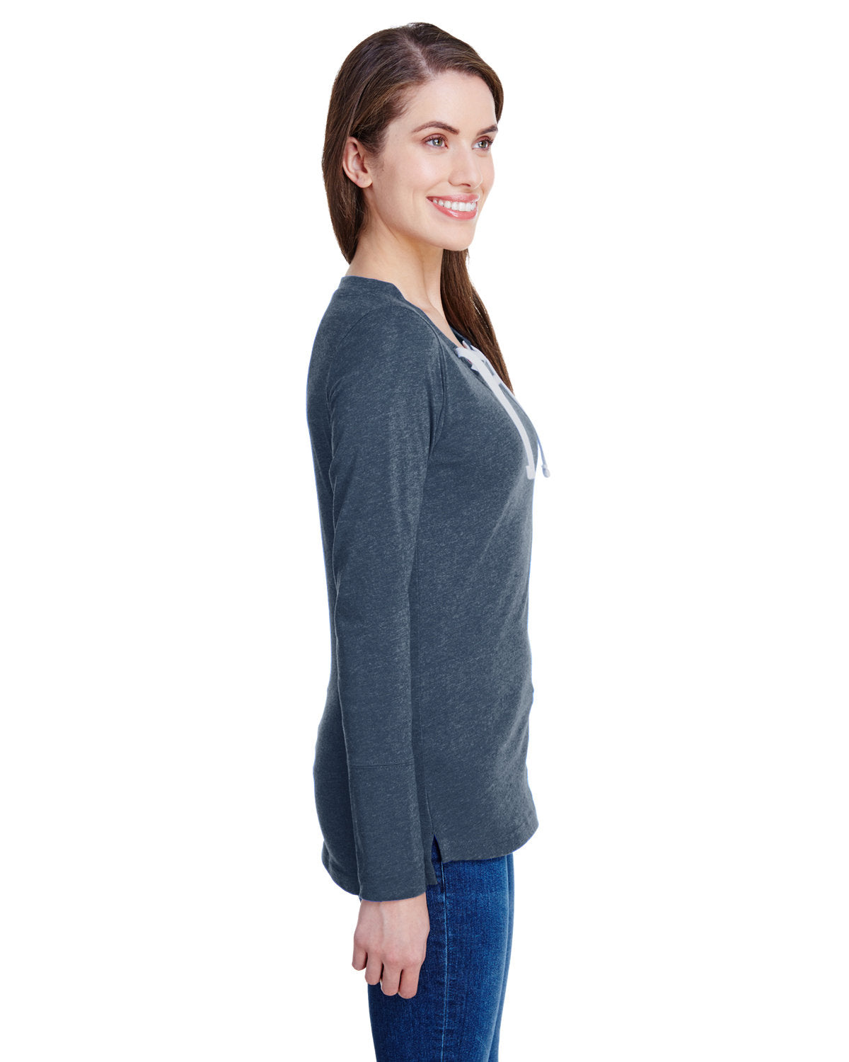 LAT Ladies' Long Sleeve Fine Jersey Lace-Up T-Shirt LAT