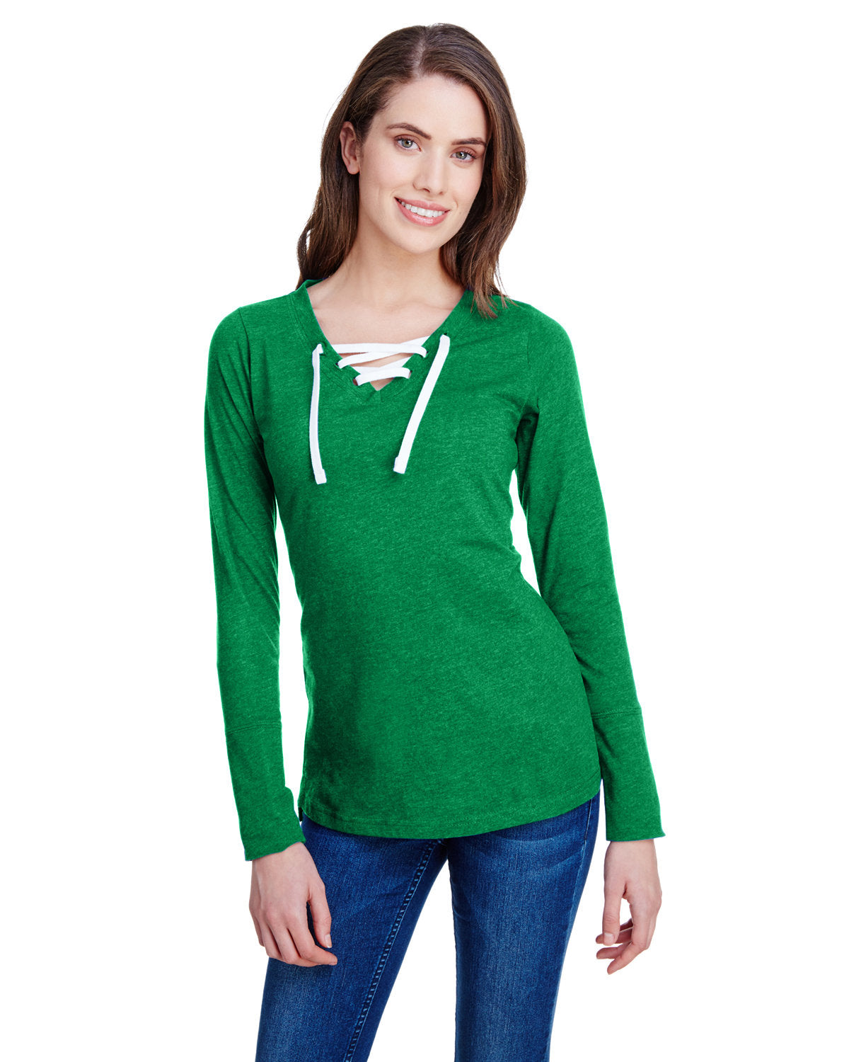 LAT Ladies' Long Sleeve Fine Jersey Lace-Up T-Shirt LAT