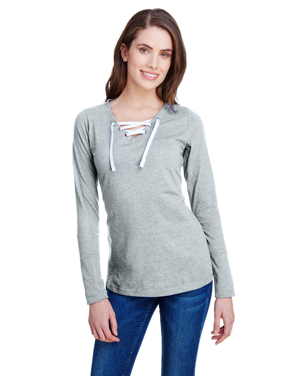 LAT Ladies' Long Sleeve Fine Jersey Lace-Up T-Shirt LAT