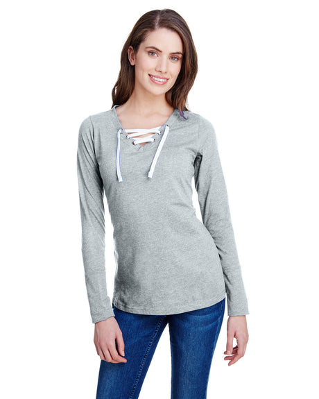 LAT Ladies' Long Sleeve Fine Jersey Lace-Up T-Shirt LAT