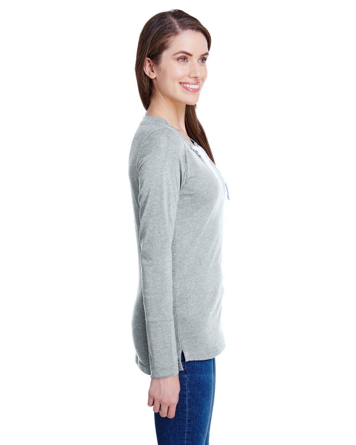 LAT Ladies' Long Sleeve Fine Jersey Lace-Up T-Shirt LAT