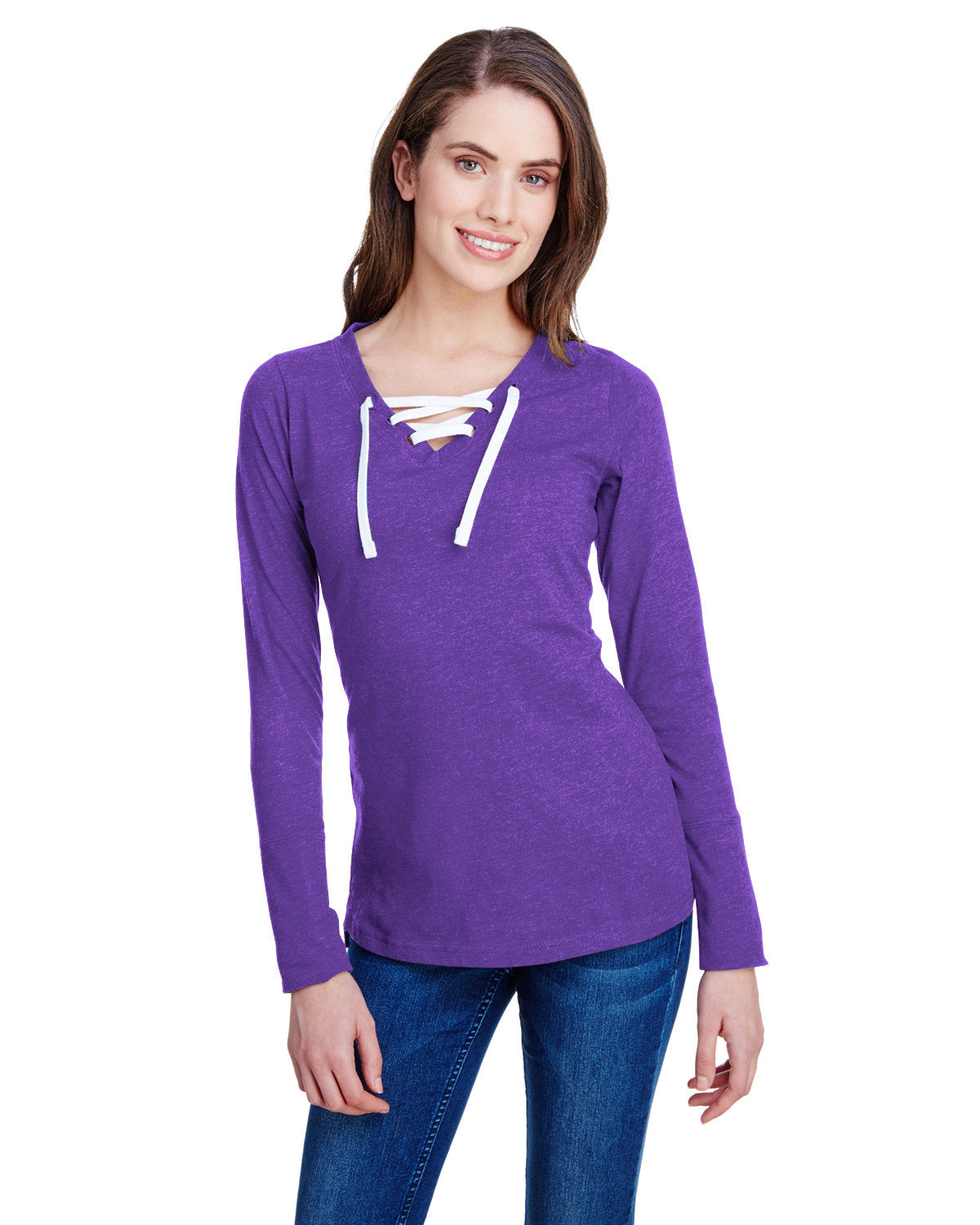 LAT Ladies' Long Sleeve Fine Jersey Lace-Up T-Shirt LAT