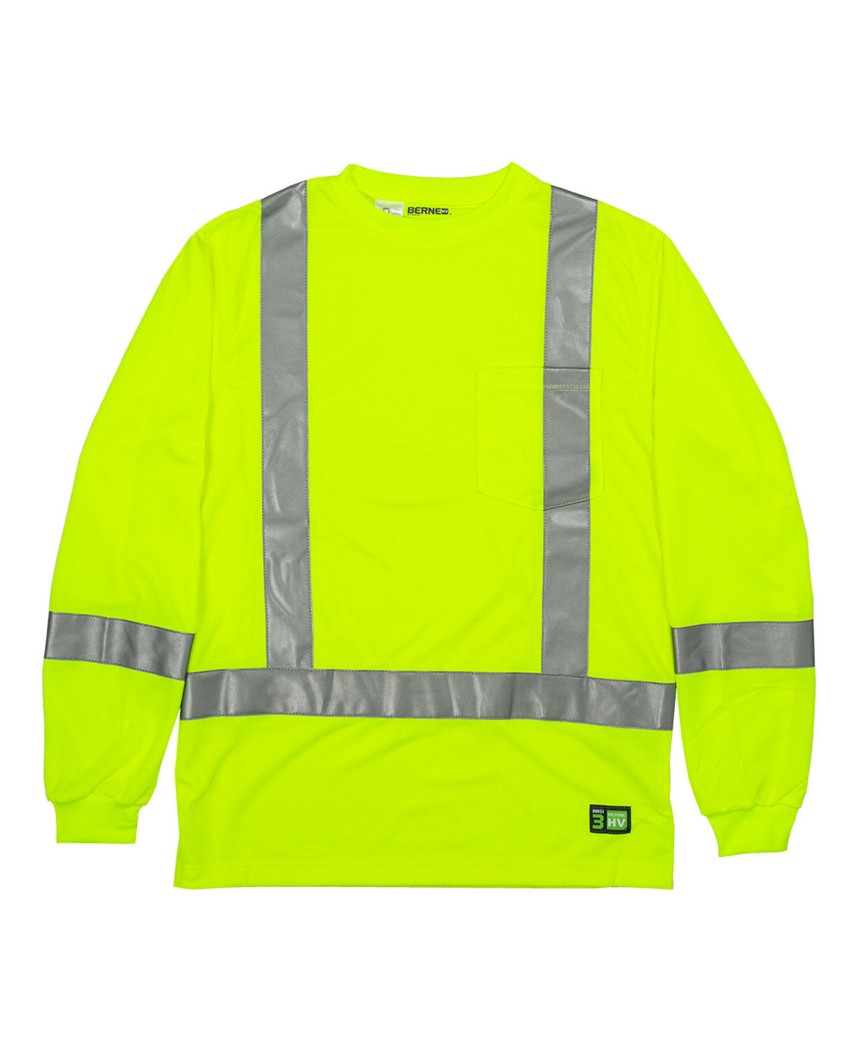 Berne Men's Hi-Vis Class 3 Performance Long Sleeve Pocket T-Shirt Berne