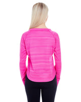 J America Ladies' Odyssey Striped Poly Fleece Hi-Lo Crew J. America