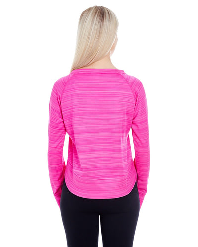 J America Ladies' Odyssey Striped Poly Fleece Hi-Lo Crew