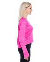J America Ladies' Odyssey Striped Poly Fleece Hi-Lo Crew J. America
