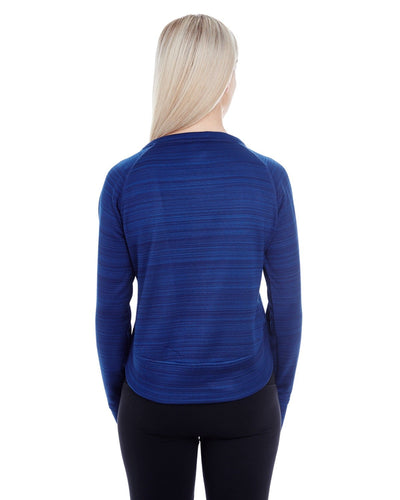 J America Ladies' Odyssey Striped Poly Fleece Hi-Lo Crew