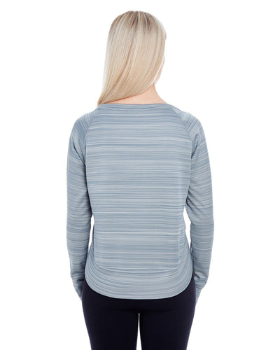 J America Ladies' Odyssey Striped Poly Fleece Hi-Lo Crew
