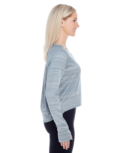 J America Ladies' Odyssey Striped Poly Fleece Hi-Lo Crew