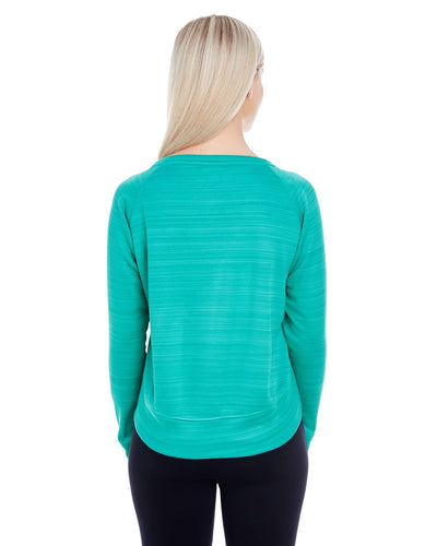 J America Ladies' Odyssey Striped Poly Fleece Hi-Lo Crew