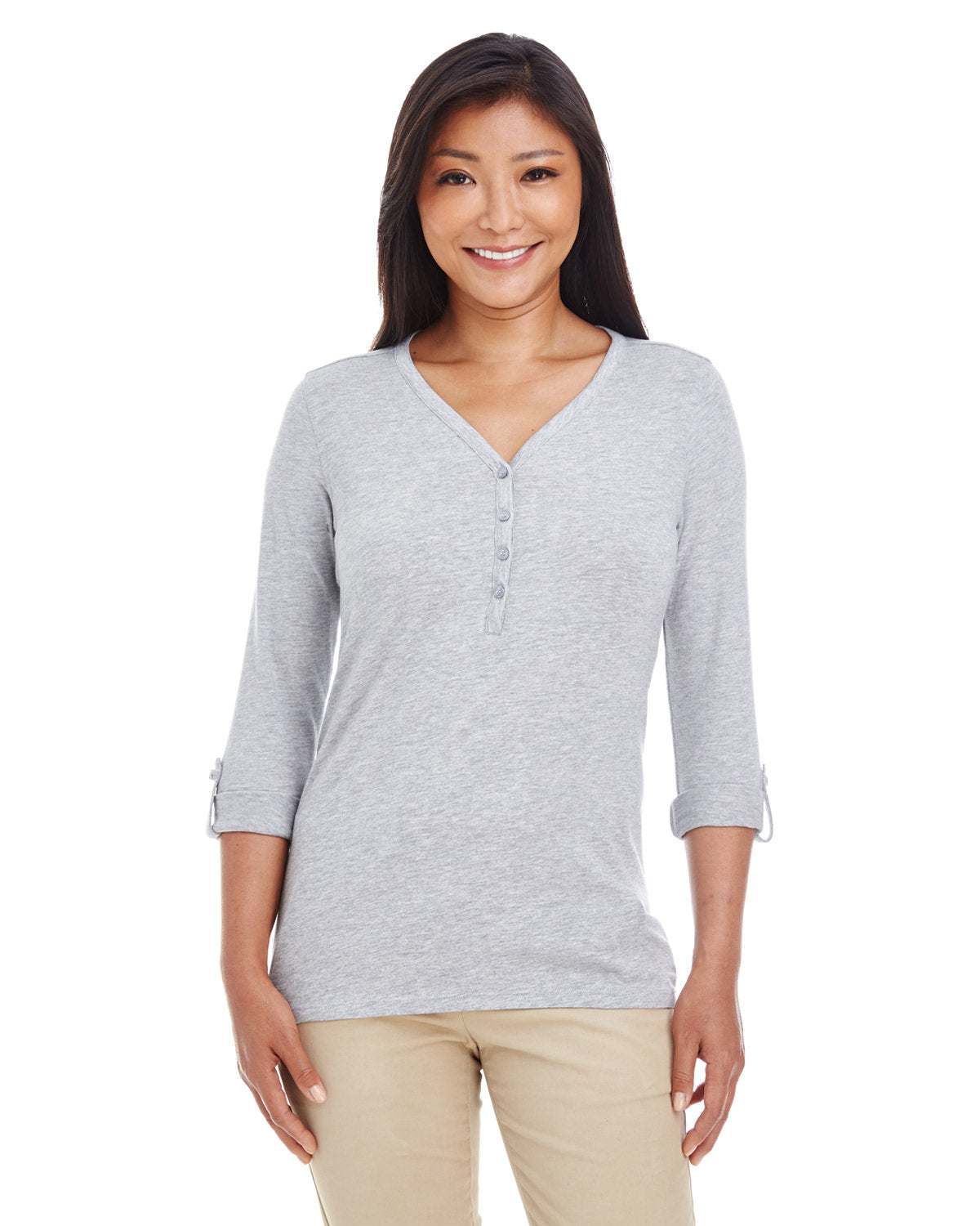Devon & Jones Ladies' Perfect Fit™ Y-Placket Convertible Sleeve Knit Top Devon & Jones