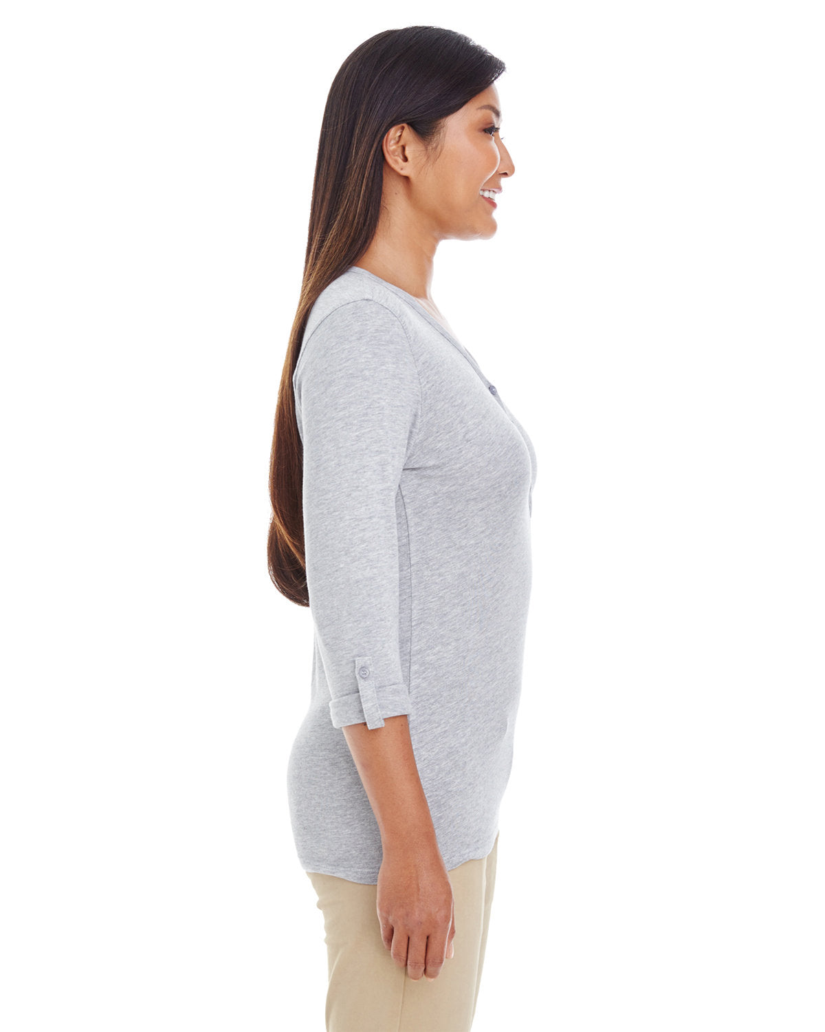 Devon & Jones Ladies' Perfect Fit™ Y-Placket Convertible Sleeve Knit Top Devon & Jones