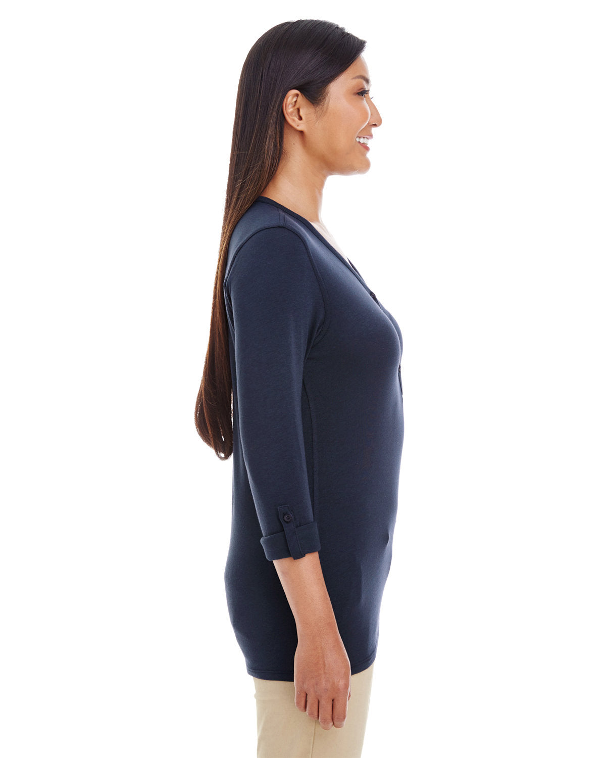 Devon & Jones Ladies' Perfect Fit™ Y-Placket Convertible Sleeve Knit Top Devon & Jones