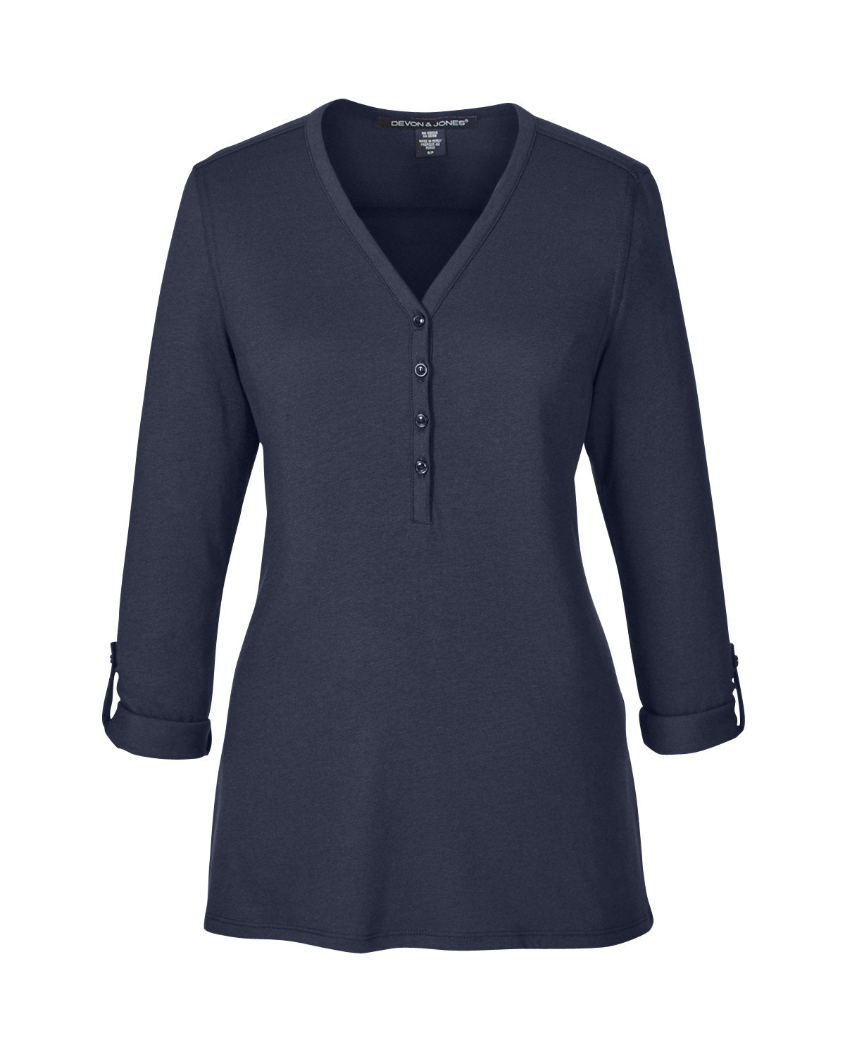 Devon & Jones Ladies' Perfect Fit™ Y-Placket Convertible Sleeve Knit Top Devon & Jones