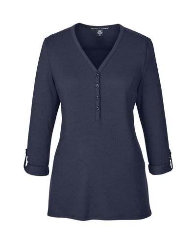 Devon & Jones Ladies' Perfect Fit™ Y-Placket Convertible Sleeve Knit Top