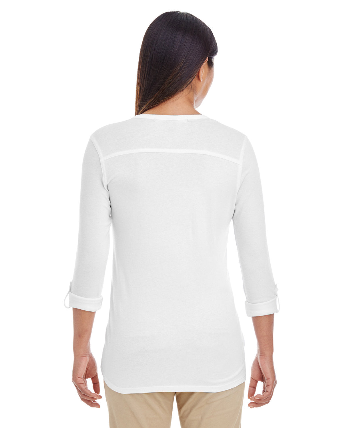 Devon & Jones Ladies' Perfect Fit™ Y-Placket Convertible Sleeve Knit Top Devon & Jones