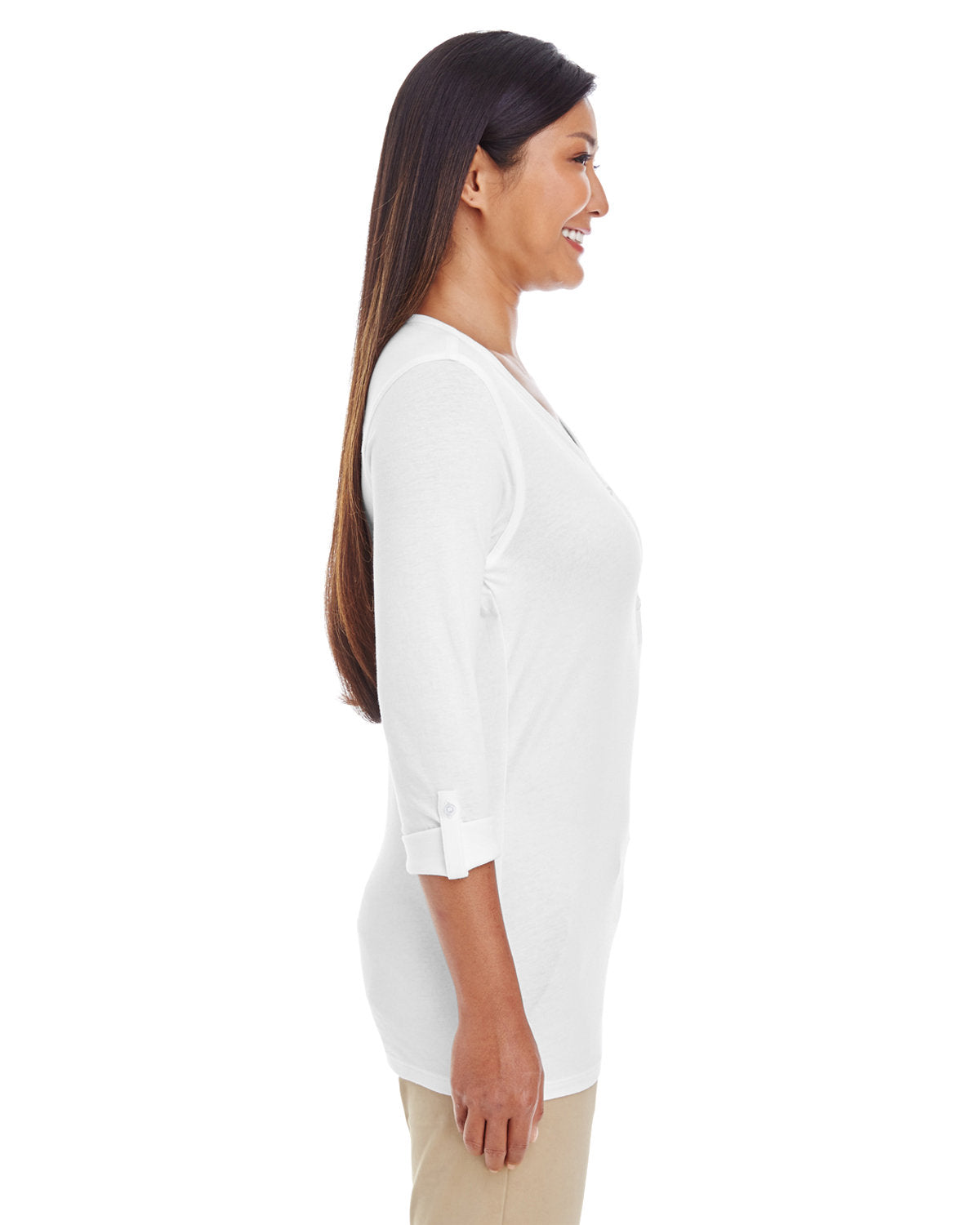 Devon & Jones Ladies' Perfect Fit™ Y-Placket Convertible Sleeve Knit Top Devon & Jones