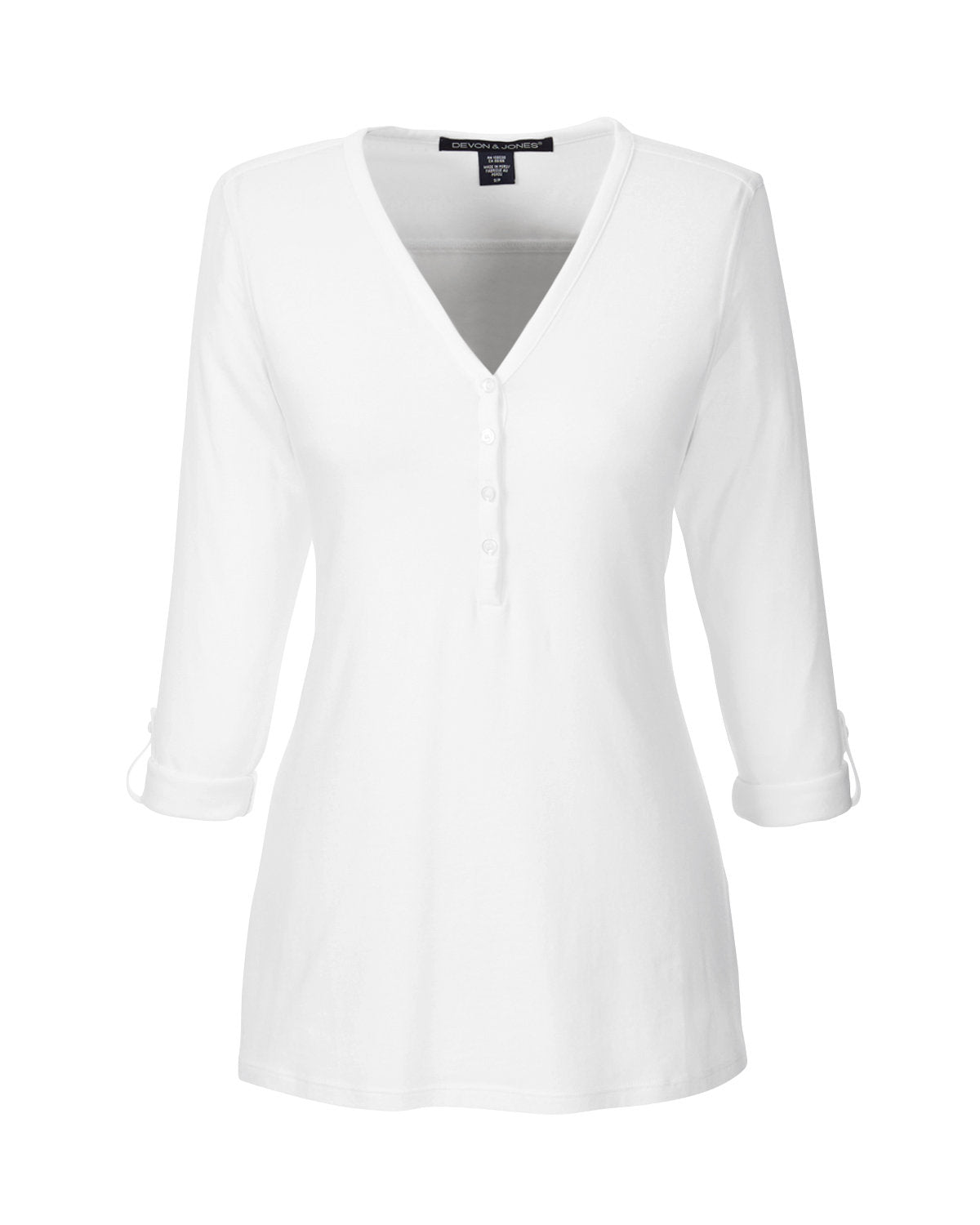Devon & Jones Ladies' Perfect Fit™ Y-Placket Convertible Sleeve Knit Top Devon & Jones