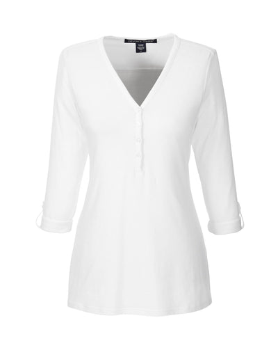 Devon & Jones Ladies' Perfect Fit™ Y-Placket Convertible Sleeve Knit Top