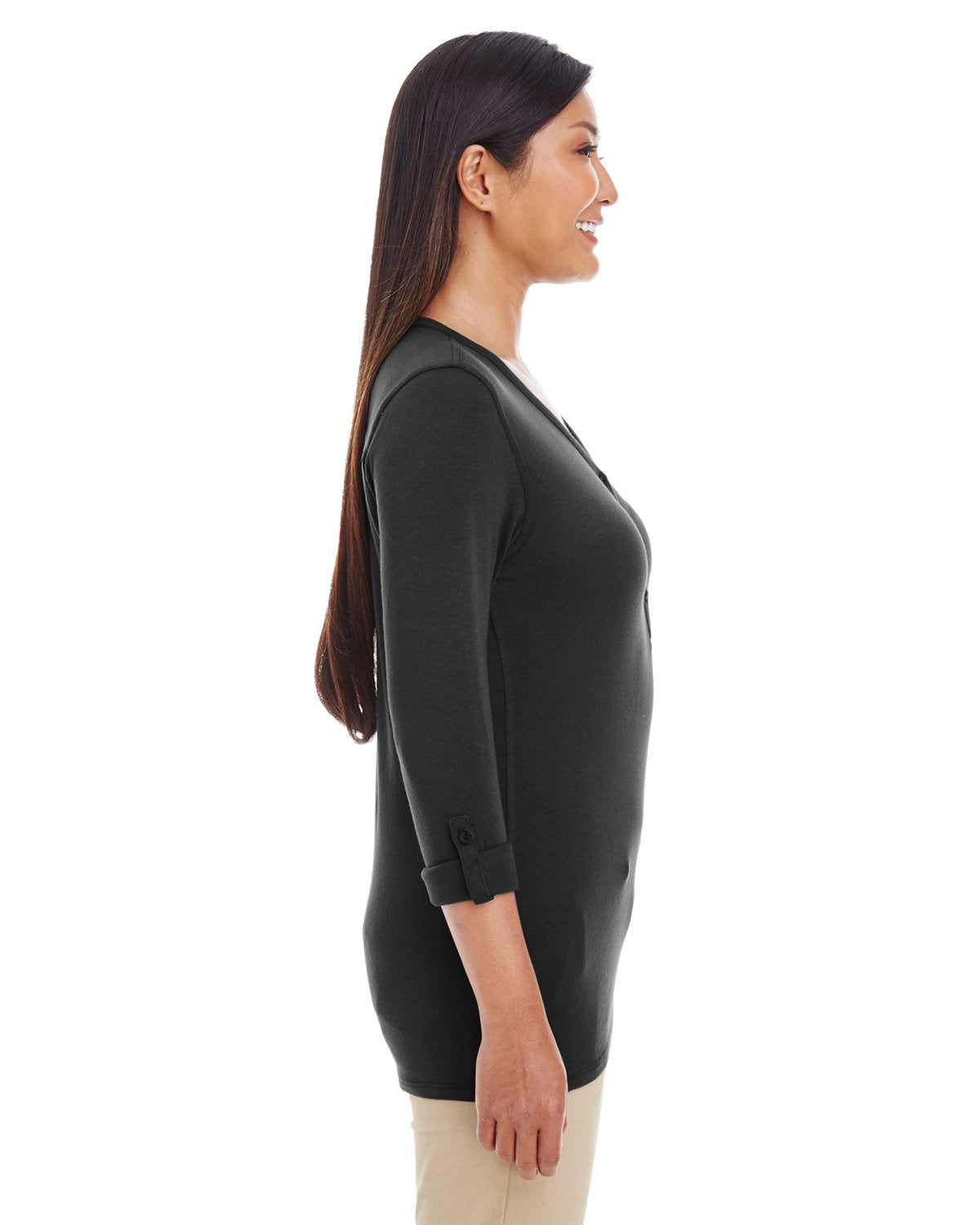 Devon & Jones Ladies' Perfect Fit™ Y-Placket Convertible Sleeve Knit Top Devon & Jones