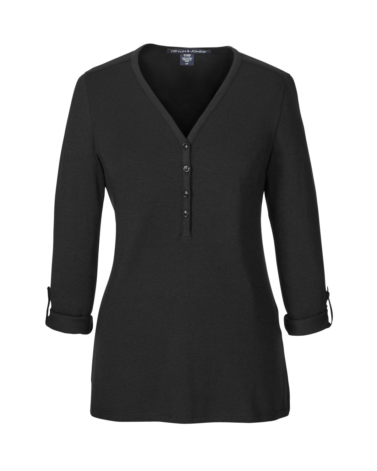 Devon & Jones Ladies' Perfect Fit™ Y-Placket Convertible Sleeve Knit Top Devon & Jones