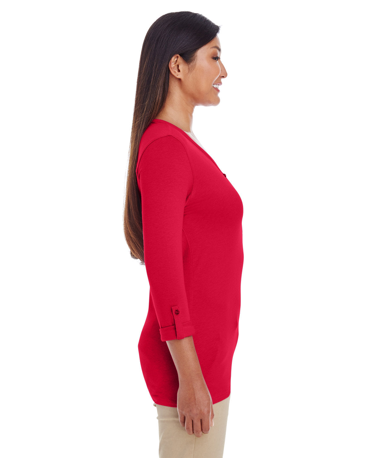Devon & Jones Ladies' Perfect Fit™ Y-Placket Convertible Sleeve Knit Top Devon & Jones