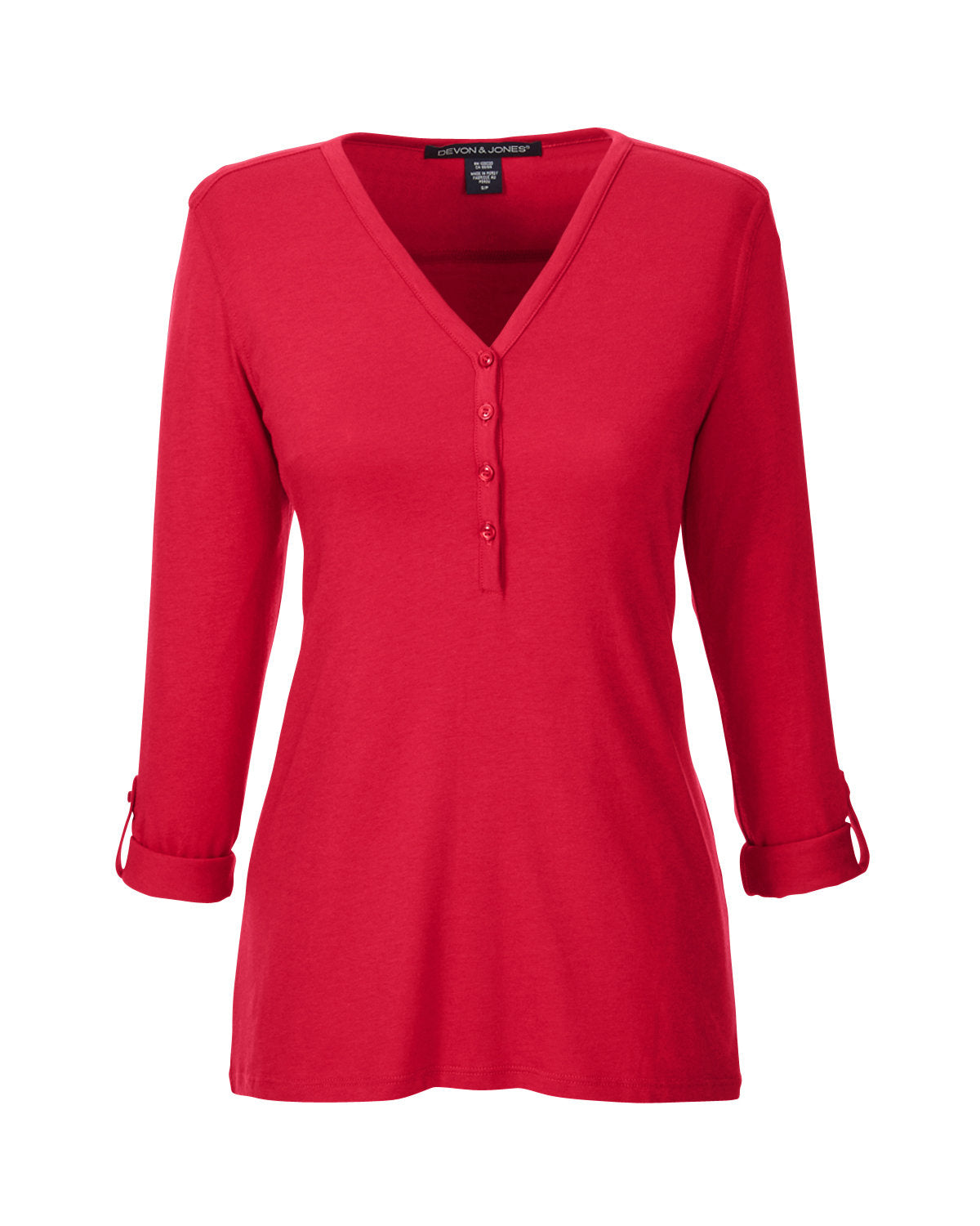 Devon & Jones Ladies' Perfect Fit™ Y-Placket Convertible Sleeve Knit Top Devon & Jones