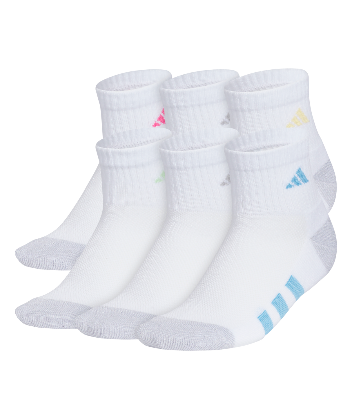 adidas Girls' Athletic Cushioned 6-Pack Quarter Socks-1