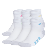 adidas Girls' Athletic Cushioned 6-Pack Quarter Socks-1