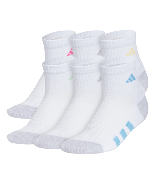 adidas Girls' Athletic Cushioned 6-Pack Quarter Socks-1