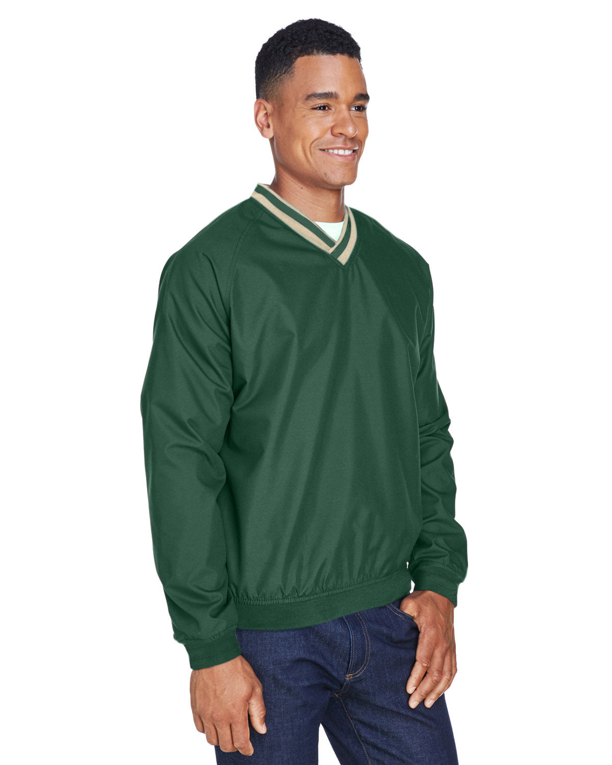 UltraClub Adult Long-Sleeve Microfiber Crossover V-Neck Wind Shirt