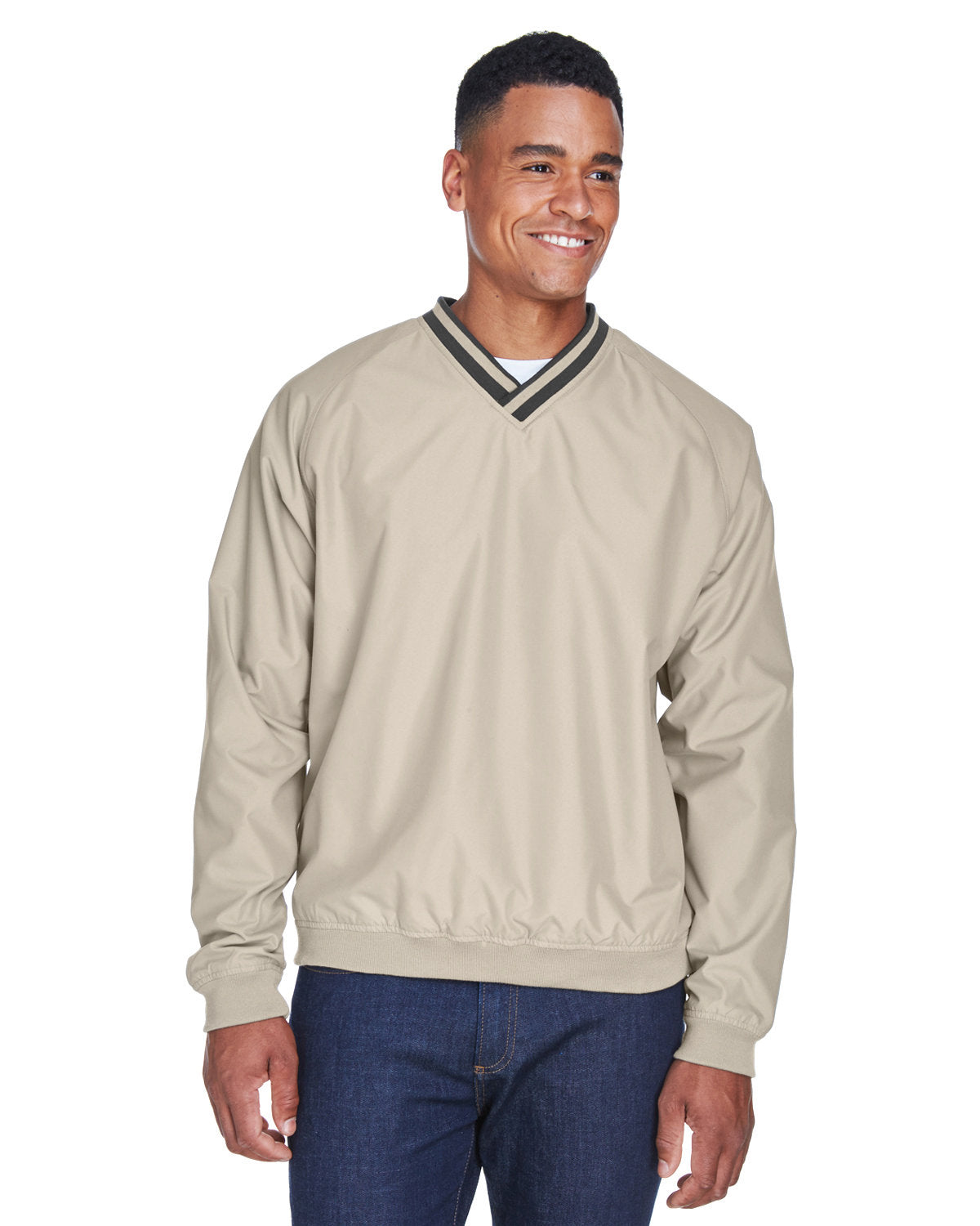 UltraClub Adult Long-Sleeve Microfiber Crossover V-Neck Wind Shirt