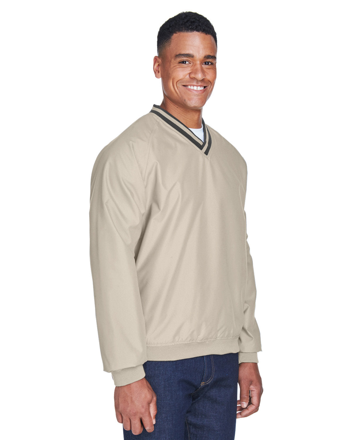 UltraClub Adult Long-Sleeve Microfiber Crossover V-Neck Wind Shirt