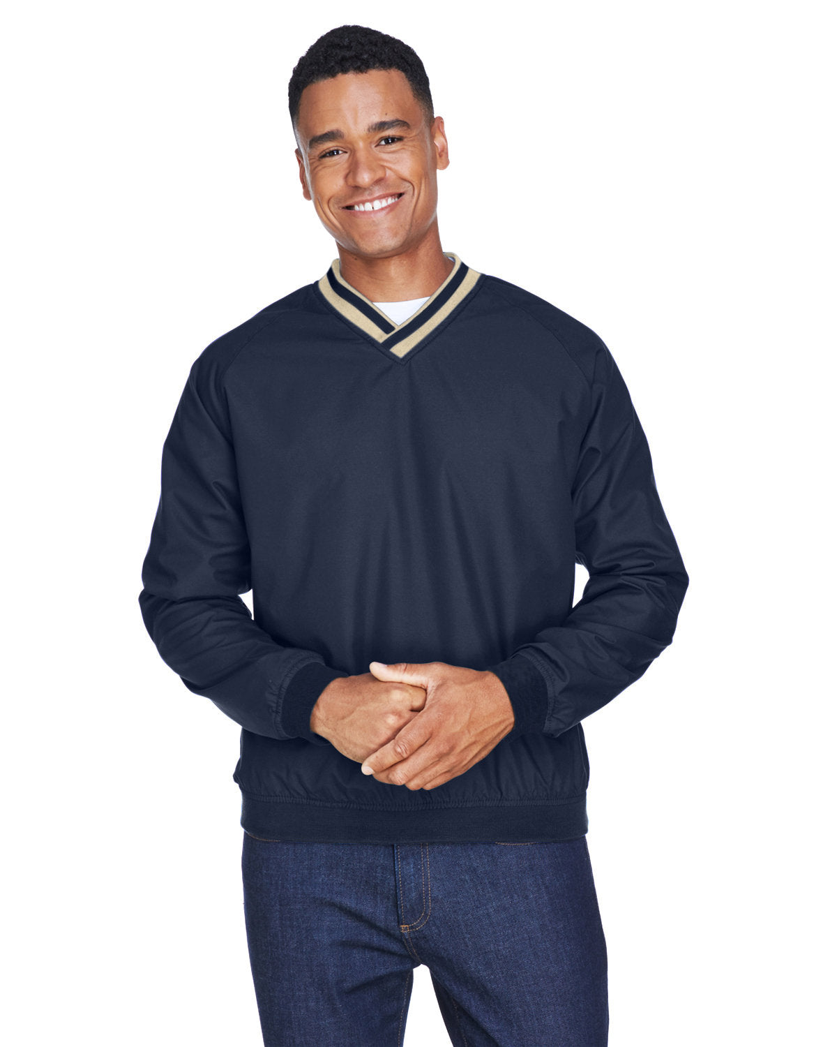 UltraClub Adult Long-Sleeve Microfiber Crossover V-Neck Wind Shirt