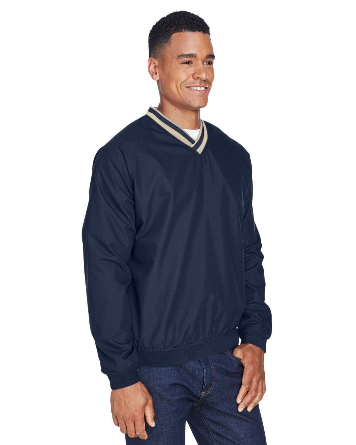 UltraClub Adult Long-Sleeve Microfiber Crossover V-Neck Wind Shirt