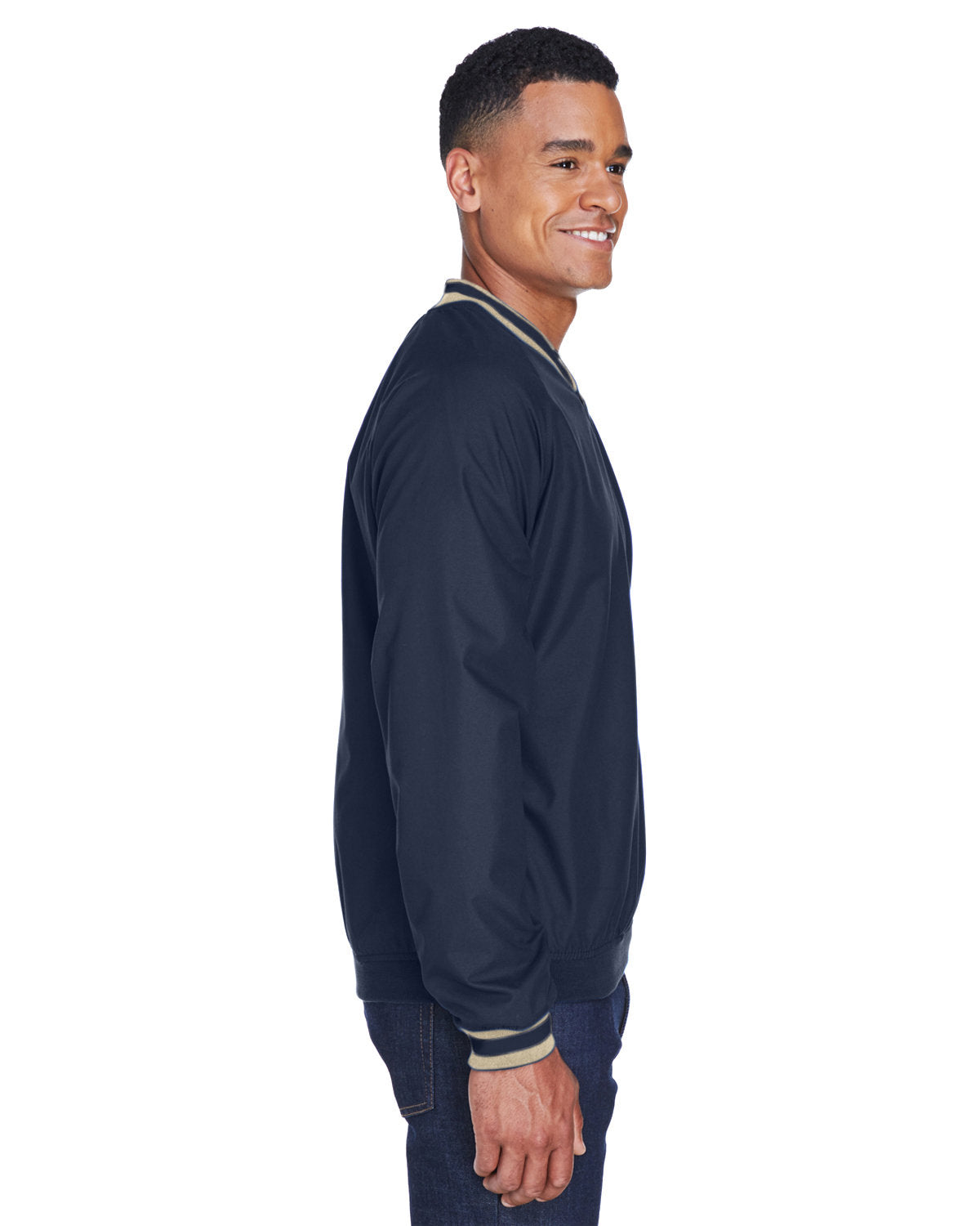 UltraClub Adult Long-Sleeve Microfiber Crossover V-Neck Wind Shirt
