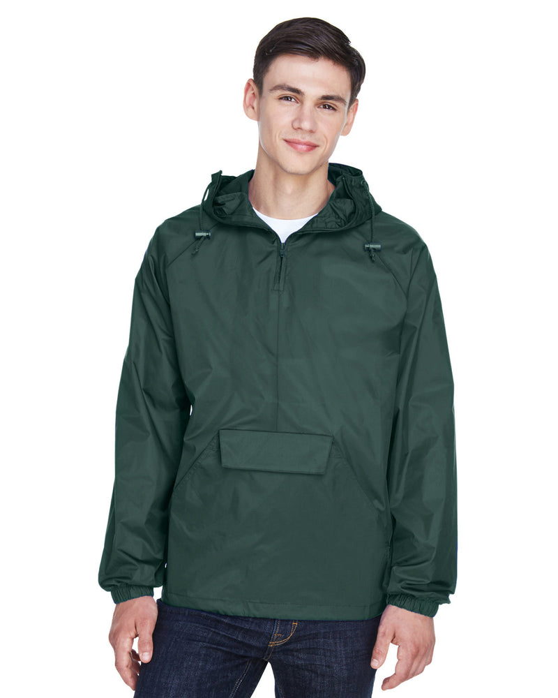 UltraClub Adult Quarter-Zip Hooded Pullover Pack-Away Jacket