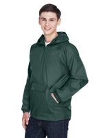 UltraClub Adult Quarter-Zip Hooded Pullover Pack-Away Jacket UltraClub