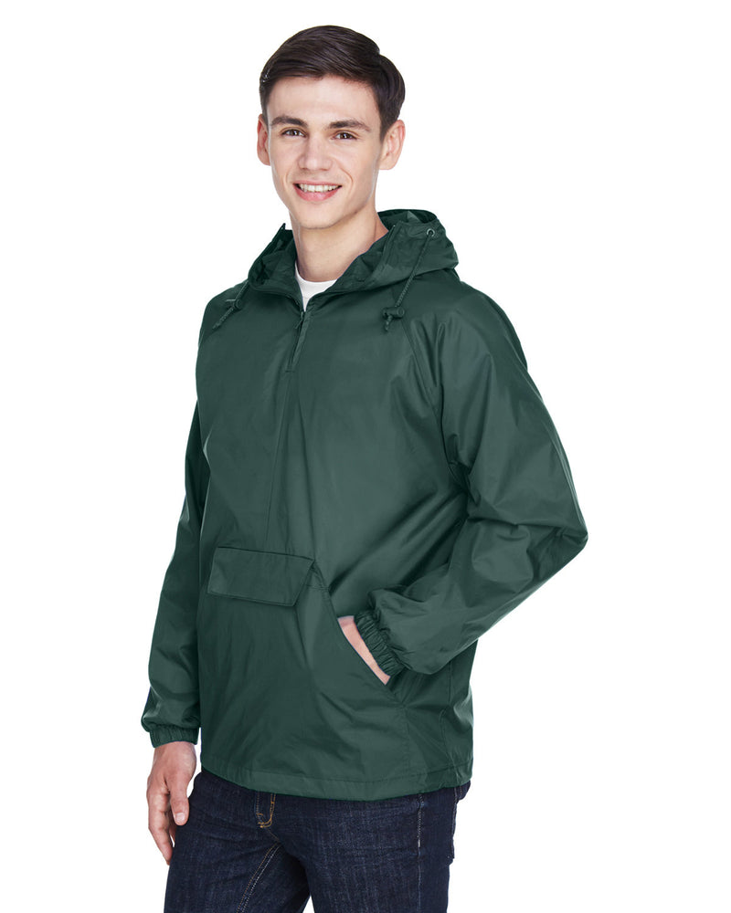 UltraClub Adult Quarter-Zip Hooded Pullover Pack-Away Jacket