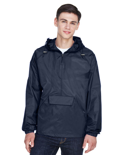 UltraClub Adult Quarter-Zip Hooded Pullover Pack-Away Jacket